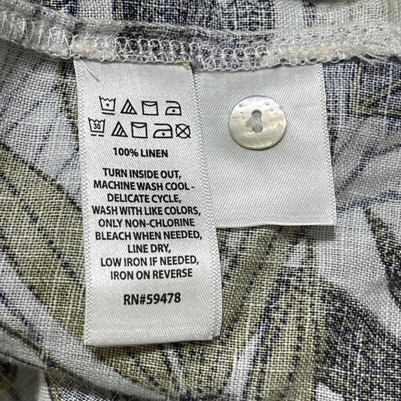 Tahari Top Blouse 100% Linen Tunic Blouse Top Size 2X Green Navy - Picture 6 of 6